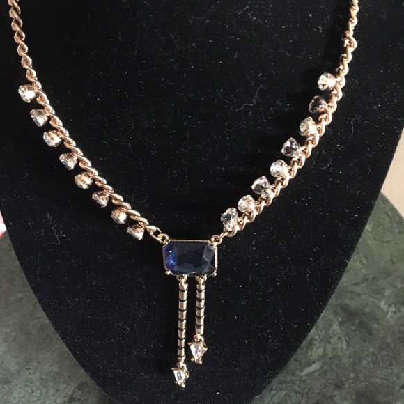 Steve Madden Jewelry - New Steve Madden Blue Emerald Shape Y Necklace